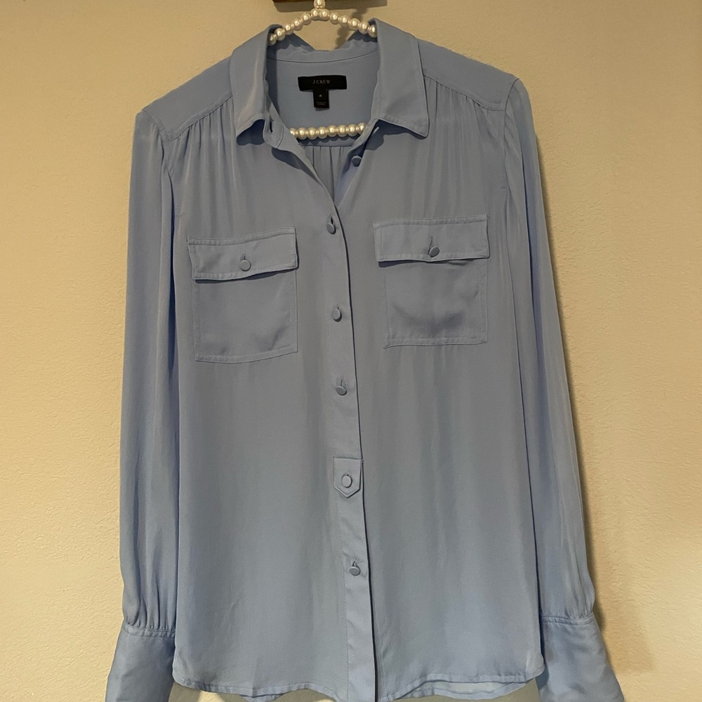 J. Crew Blue Silk Button Down Shirt with Long Sleeves